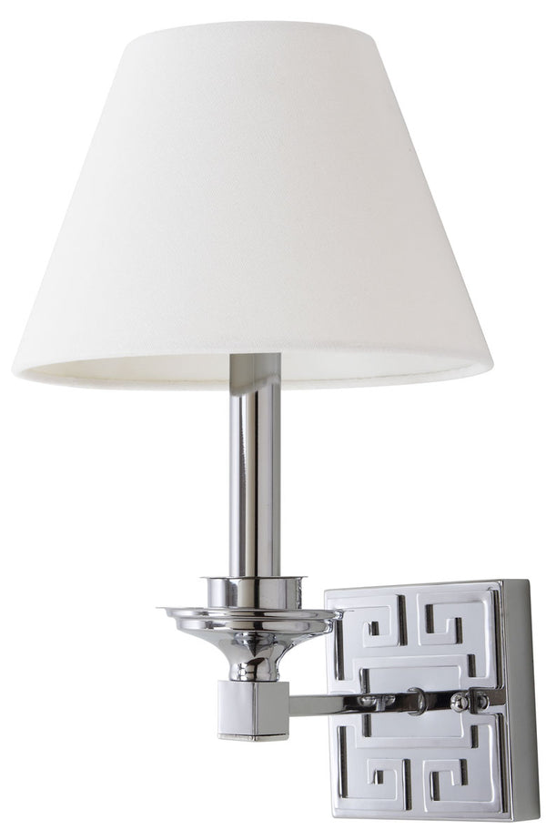 Safavieh - Set of 2 - Elvira Wall Sconce Greek Key 15" Chrome Off White Cotton Iron LIT4410A-SET2 889048118935