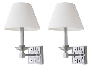 Safavieh - Set of 2 - Elvira Wall Sconce Greek Key 15" Silver Off White Cotton Iron LIT4410B-SET2 889048118942
