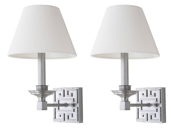 Safavieh - Set of 2 - Elvira Wall Sconce Greek Key 15" Silver Off White Cotton Iron LIT4410B-SET2 889048118942
