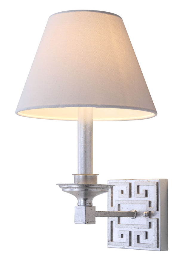 Safavieh - Set of 2 - Elvira Wall Sconce Greek Key 15" Silver Off White Cotton Iron LIT4410B-SET2 889048118942