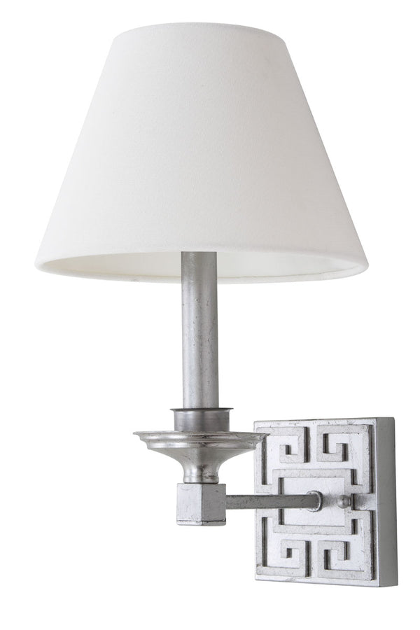 Safavieh - Set of 2 - Elvira Wall Sconce Greek Key 15" Silver Off White Cotton Iron LIT4410B-SET2 889048118942