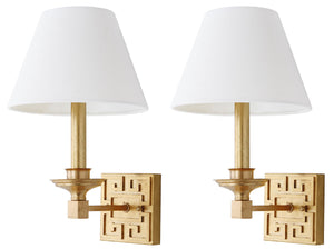 Safavieh - Set of 2 - Elvira Wall Sconce Greek Key 15" Gold Off White Cotton Iron LIT4410C-SET2 889048118959