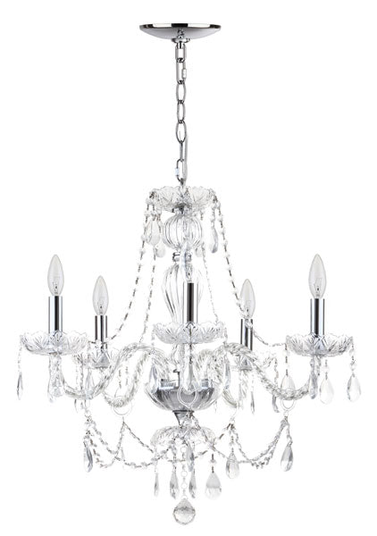 Safavieh Jingle Chandelier Adjustable 5 Light 22.5" Chrome Clear Iron Glass Crystal LIT4418A 889048144866