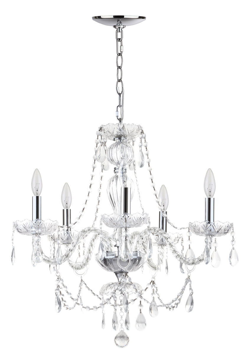 Safavieh Jingle Chandelier Adjustable 5 Light 22.5" Chrome Clear Iron Glass Crystal LIT4418A 889048144866