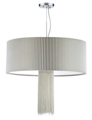 Safavieh Schroom Pendant Adjustable 3 Light 24" Chrome Cream Satin Polyester Iron Fabric Acylic LIT4431A 889048145078