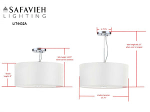 Safavieh Molly Pendant Adjustable 3 Light 16" Chrome Cream Satin Polyester Iron Fabric Acylic LIT4432A 889048145085