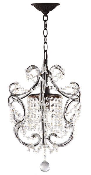 Safavieh Luna Chandelier Adjustable 1 Light 12" Brown Iron Crystal LIT4437A 889048145139