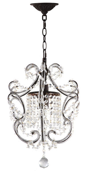 Safavieh Luna Chandelier Adjustable 1 Light 12" Brown Iron Crystal LIT4437A 889048145139