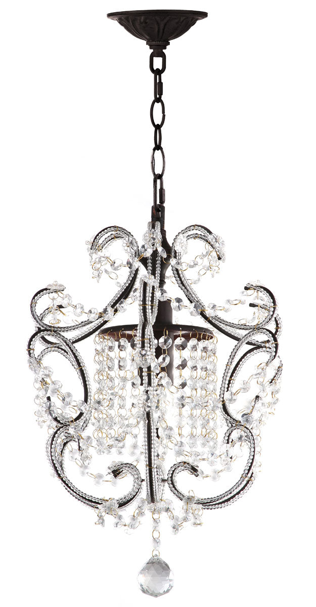 Safavieh Luna Chandelier Adjustable 1 Light 12" Brown Iron Crystal LIT4437A 889048145139