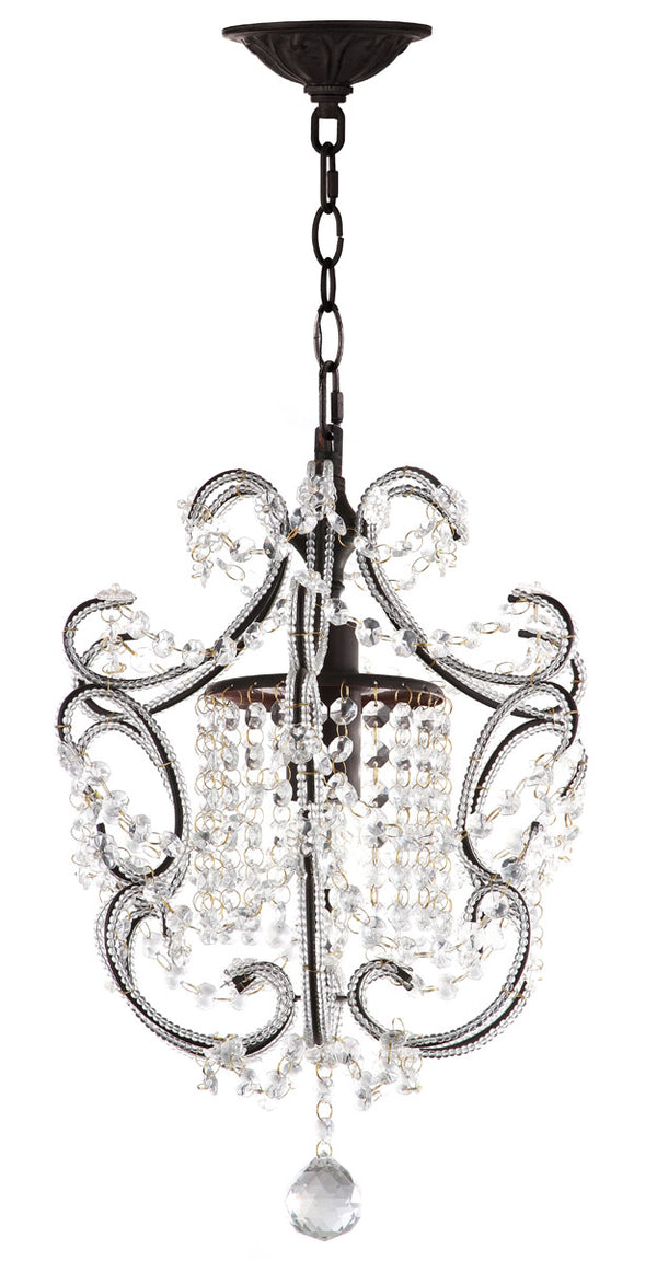 Safavieh Luna Chandelier Adjustable 1 Light 12" Brown Iron Crystal LIT4437A 889048145139