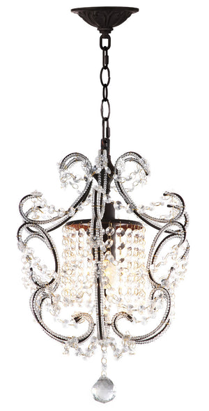 Safavieh Luna Chandelier Adjustable 1 Light 12" Brown Iron Crystal LIT4437A 889048145139