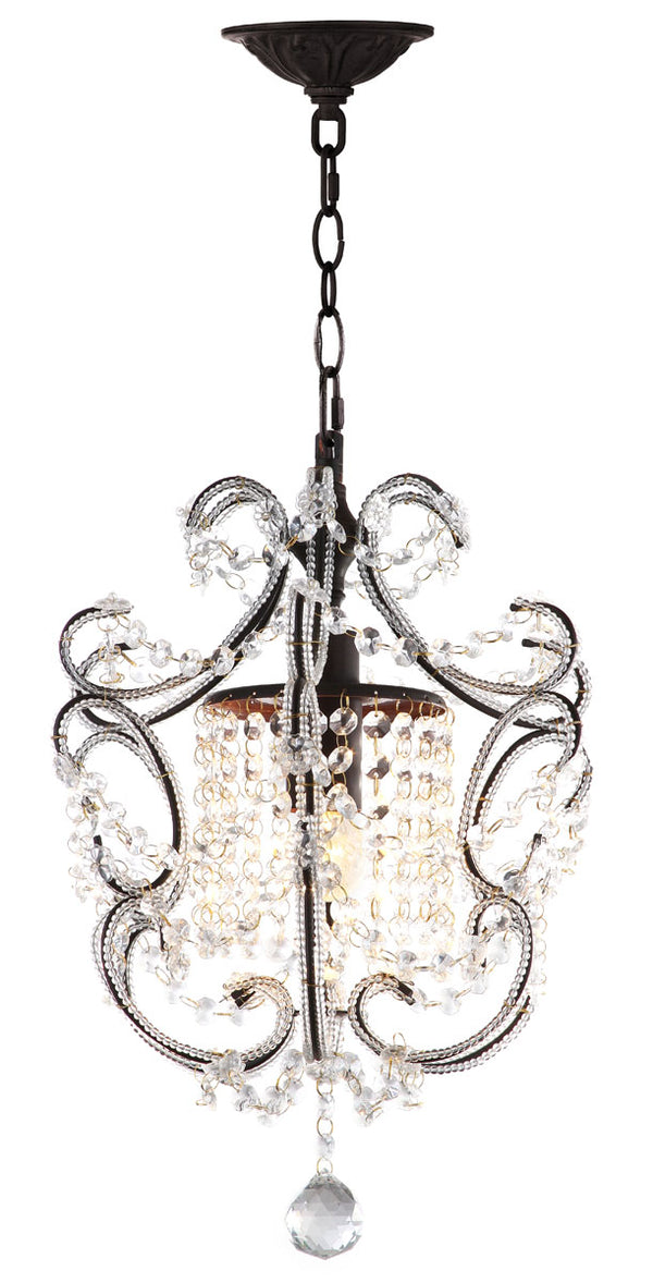 Safavieh Luna Chandelier Adjustable 1 Light 12" Brown Iron Crystal LIT4437A 889048145139