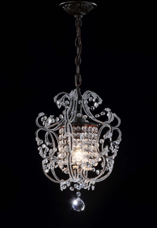 Safavieh Luna Chandelier Adjustable 1 Light 12" Brown Iron Crystal LIT4437A 889048145139