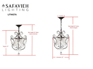 Safavieh Luna Chandelier Adjustable 1 Light 12" Brown Iron Crystal LIT4437A 889048145139