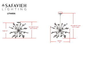 Safavieh Starburst Pendant Sputnik 20 Light 31" Chrome Metal LIT4495A 889048179585