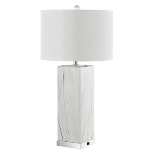 Safavieh Olympia, 29 Inch, White/Black, Ceramic Table Lamp Set Of 2 W/ Usb Port - Set of 2 Black / White   LIT4500A-SET2-U