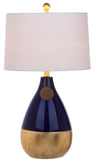 Safavieh - Set of 2 - Kingship Table Lamp 24" Navy Gold Off White Cotton Metal LIT4502A-SET2 889048180055