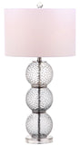 Safavieh - Set of 2 - Port Robert Table Lamp Glass 28.5" Smoke Off White Chrome Clear Silver Cotton LIT4506A-SET2 889048180086