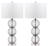 Safavieh - Set of 2 - Port Robert Table Lamp Glass 28.5" Smoke Off White Chrome Clear Silver Cotton LIT4506A-SET2 889048180086