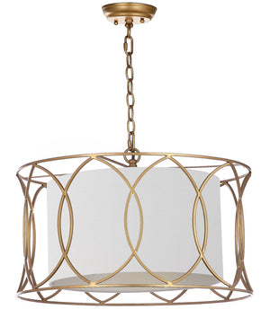 Safavieh Silas Pendant Lamp Adjustable 21.5" Gold Off White Cotton Metal LIT4520A 889048201422