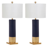 Safavieh - Set of 2 - Dolce Table Lamp 31" Navy Gold Off White Cotton Ceramic LIT4524A-SET2 889048202405