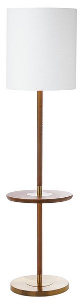 Safavieh Janell End Table Floor Lamp 65" Brown Off White Brass Cotton Wood LIT4529A 889048206779