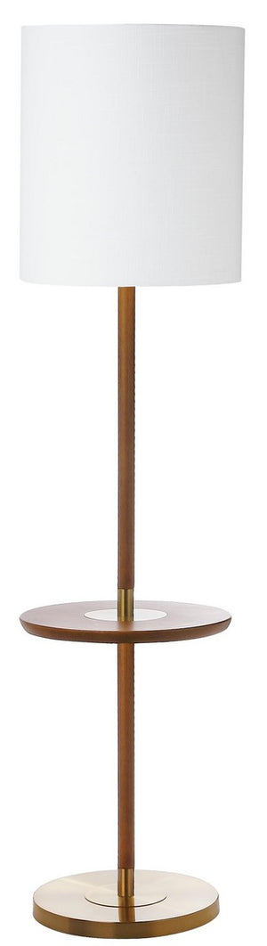 Safavieh Janell End Table Floor Lamp 65" Brown Off White Brass Cotton Wood LIT4529A 889048206779