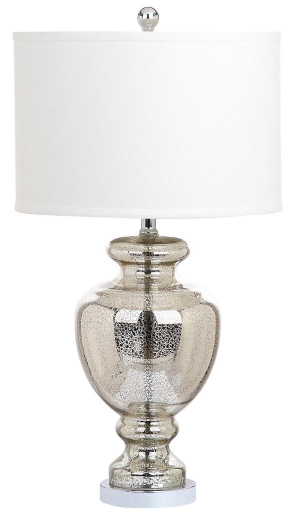 Safavieh Morocco Table Lamp Mercury Glass 28" Silver Ivory Off White Chrome Cotton LITS4052E 889048242272