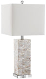 Safavieh Homer Table Lamp Shell 26" Cream White Silver Clear Cotton Polyester LITS4106A 683726653936