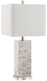 Safavieh Homer Table Lamp Shell 26" Cream White Silver Clear Cotton Polyester LITS4106A 683726653936