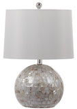 Safavieh Nikki Table Lamp Shell 21" White Silver Chrome Cotton Polyester LITS4109B 889048133556