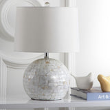 Safavieh Nikki Table Lamp Shell 21" White Silver Chrome Cotton Polyester LITS4109B 889048133556