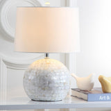 Safavieh Nikki Table Lamp Shell 21" White Silver Chrome Cotton Polyester LITS4109B 889048133556