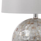 Safavieh Nikki Table Lamp Shell 21" White Silver Chrome Cotton Polyester LITS4109B 889048133556