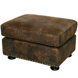 Porter Designs Elk River Leather-Look & Nail Head Transitional Ottoman Brown 01-33C-05-975