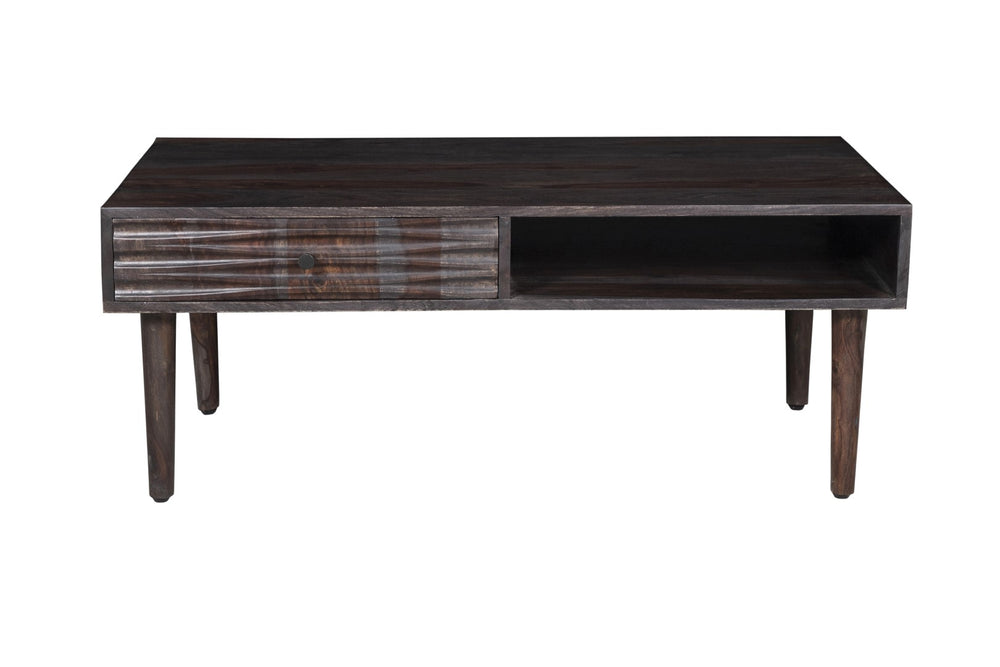 Porter Designs Waves Solid Sheesham Wood Modern Coffee Table Gray 05-196-02-W06M