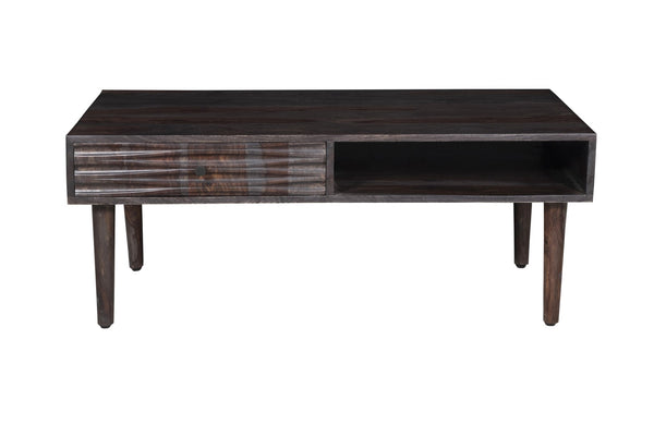 Porter Designs Waves Solid Sheesham Wood Modern Coffee Table Gray 05-196-02-W06M