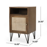 Pilster Contemporary End Table with Storage, Walnut, Natural, and Black Noble House