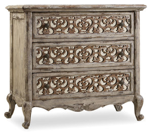 Hooker Furniture Chatelet Traditional-Formal Fretwork Nightstand in Poplar and Hardwood Solids with Resin and Antique Mirror with a Solid Wood Edge Top 5351-90016