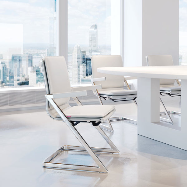 Zuo Modern Lider 100% Polyurethane, Steel Modern Commercial Grade Conference Chair Set - Set of 2 White, Silver 100% Polyurethane, Steel