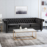 Parkhurst Tufted Chesterfield Velvet 3 Seater Sofa, Black and Dark Brown Noble House