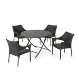 Kyler Outdoor 5 Piece  Multibrown Wicker Dining Set with Foldable Table and Stacking Chairs