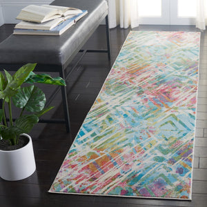 Lillian 300 Lillian 374 Contemporary Power Loomed Polypropylene Pile Rug Ivory / Light Blue