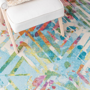 Lillian 300 Lillian 374 Contemporary Power Loomed Polypropylene Pile Rug Ivory / Light Blue