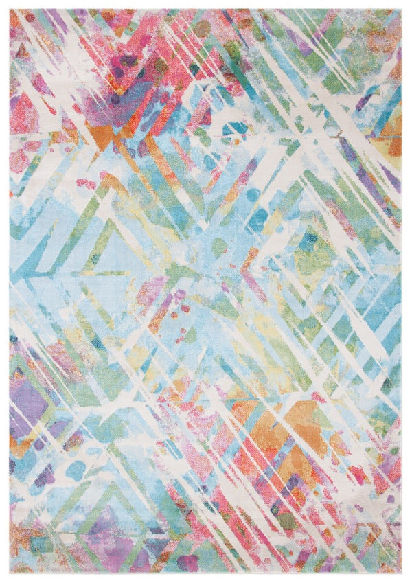 Lillian 300 Lillian 374 Contemporary Power Loomed Polypropylene Pile Rug Ivory / Light Blue