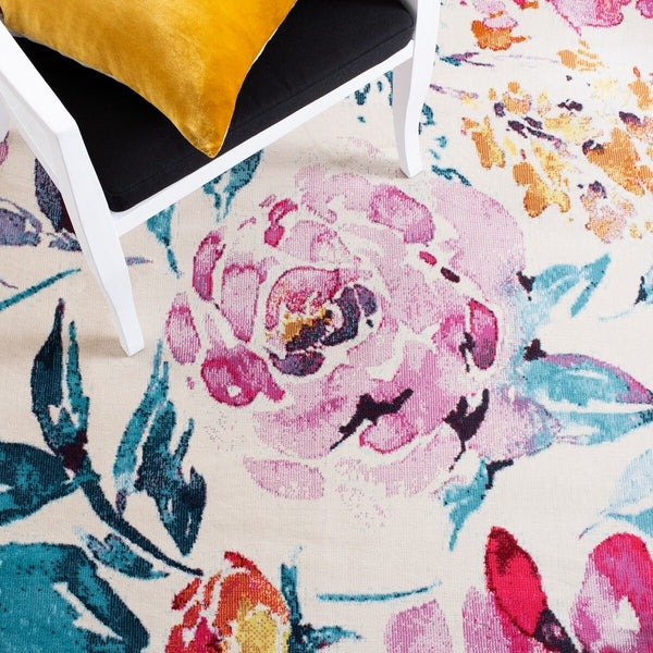 Lillian 300 Lillian 376 Country & Floral Power Loomed Polypropylene Pile Rug Ivory / Rose