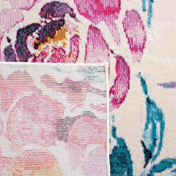 Lillian 300 Lillian 376 Country & Floral Power Loomed Polypropylene Pile Rug Ivory / Rose