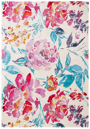 Lillian 300 Lillian 376 Country & Floral Power Loomed Polypropylene Pile Rug Ivory / Rose