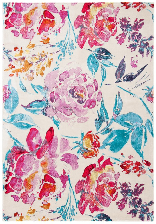 Lillian 300 Lillian 376 Country & Floral Power Loomed Polypropylene Pile Rug Ivory / Rose