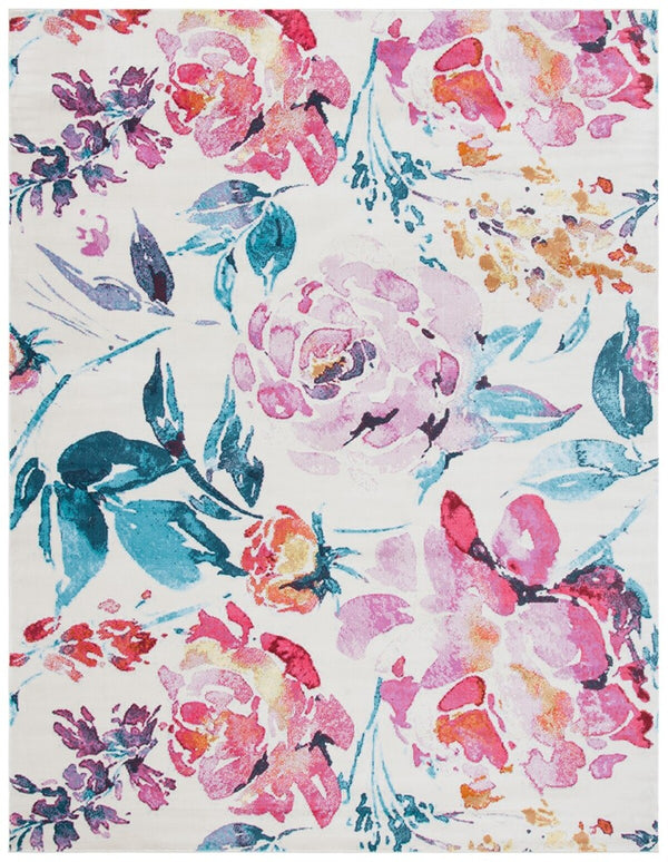 Lillian 300 Lillian 376 Country & Floral Power Loomed Polypropylene Pile Rug Ivory / Rose